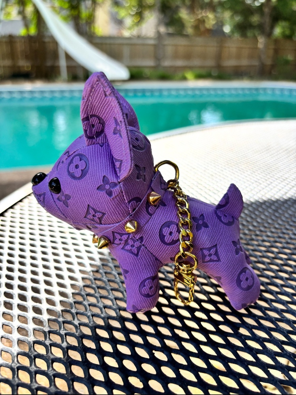 Bag Charm/Key Fob adorable Purple Frenchie with Gold Accents and spiked collar! - Picture 3 of 8